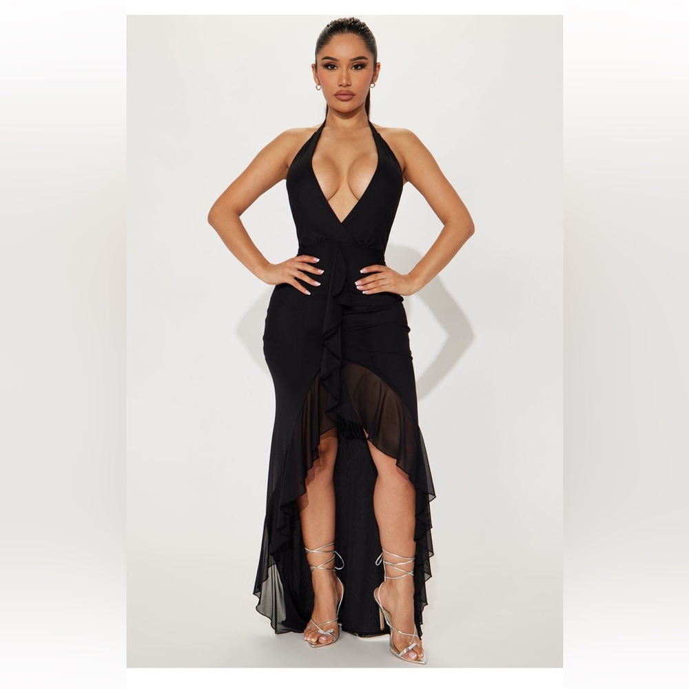 Something New Mesh Maxi Dress - Black - XS